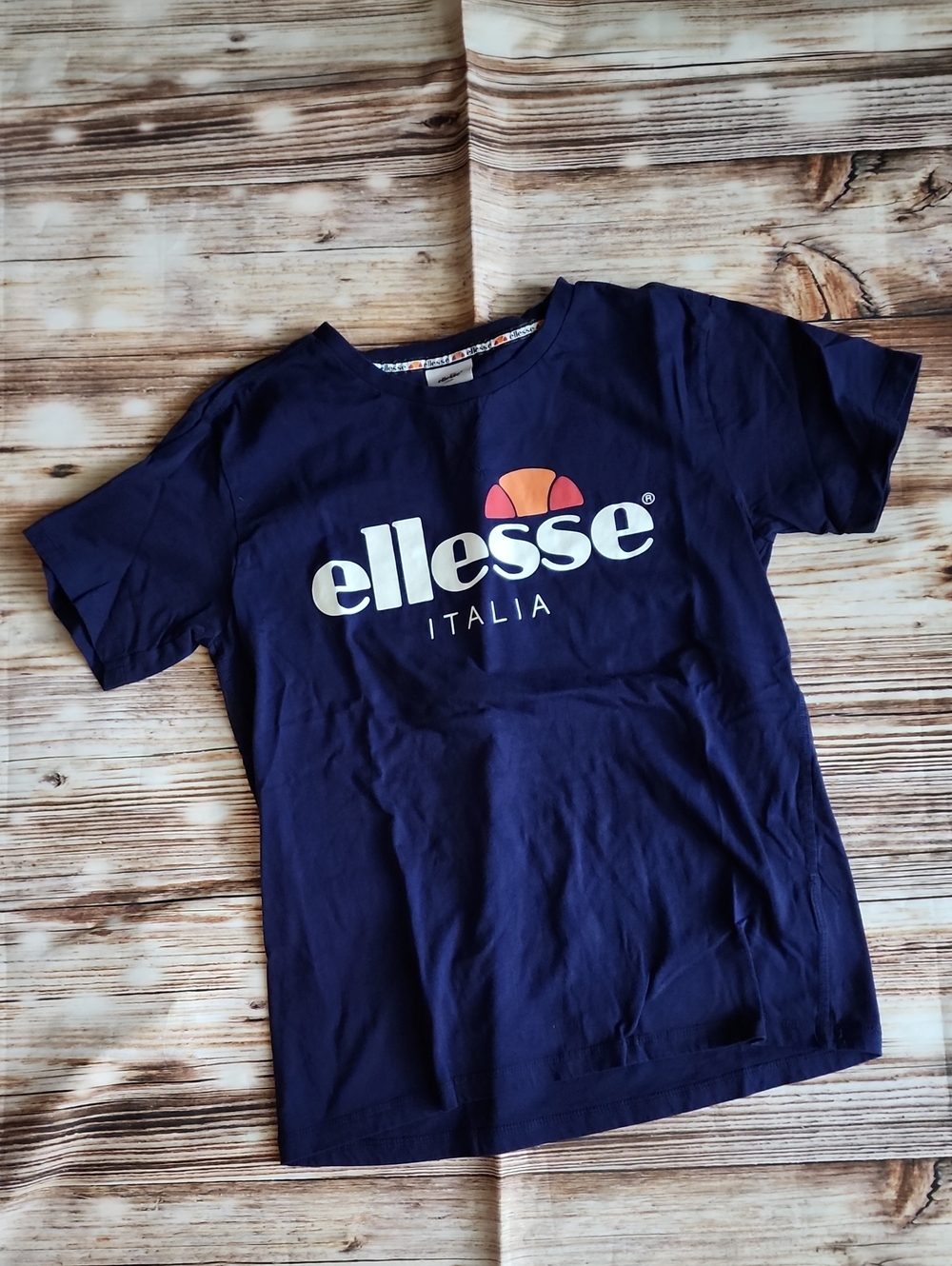 Ellesse Navy Short Sleeve Logo Tee with Orange Accent